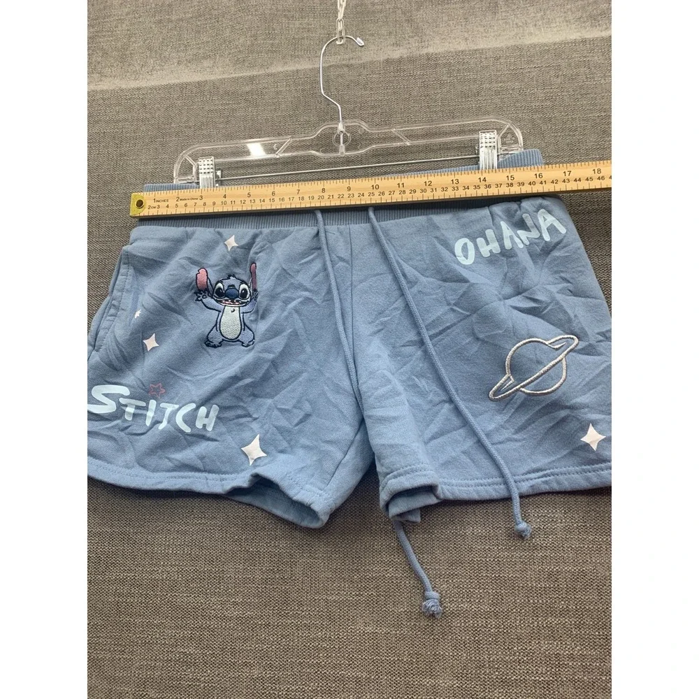 Disney Lilo & Stitch Lounge Shorts Girls M8/10 Blue Fleece Lined Embroidered